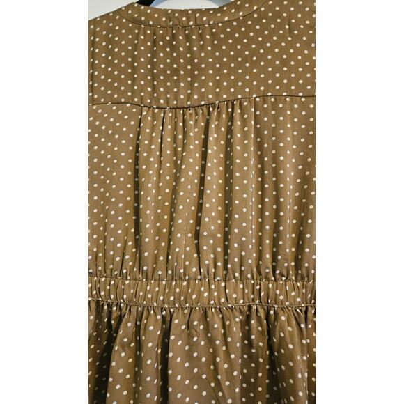 American Eagle Womans Size M Blouse Brown White Polka Dot Peplum Hem Front Tie - Picture 4 of 7